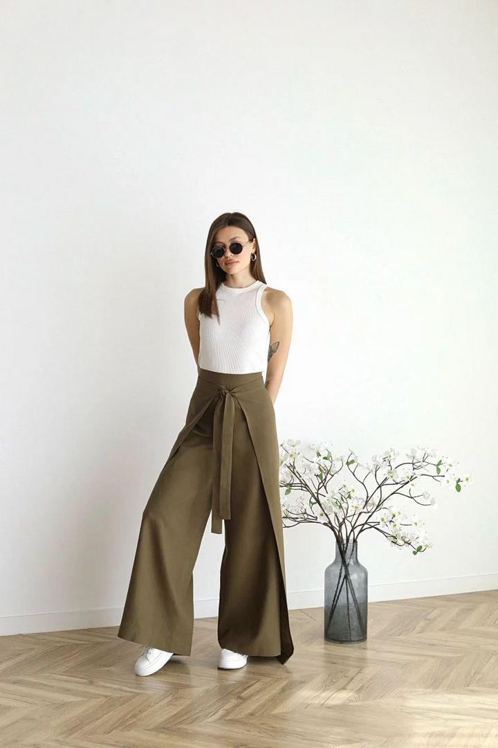 Julia - Wide-leg Pants in Cotton-Linen Blend