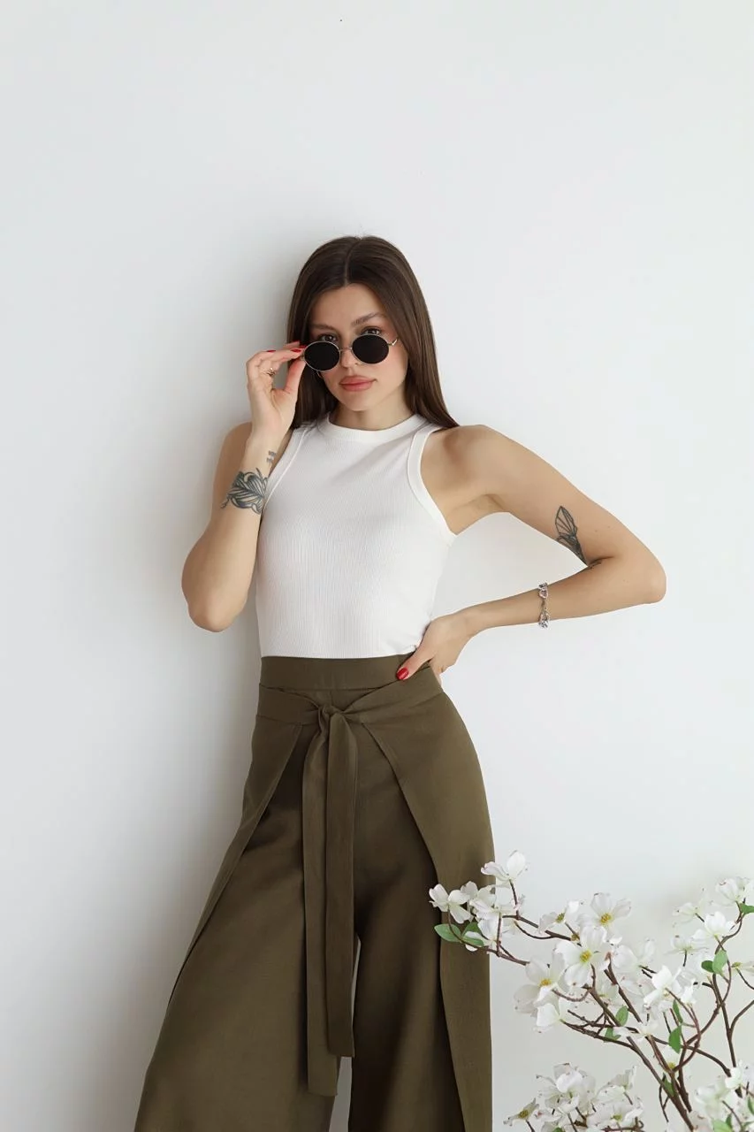 Julia - Wide-leg Pants in Cotton-Linen Blend