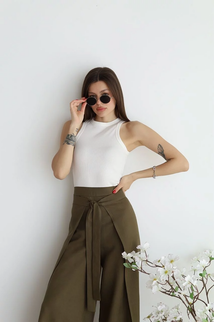 Julia - Wide-leg Pants in Cotton-Linen Blend