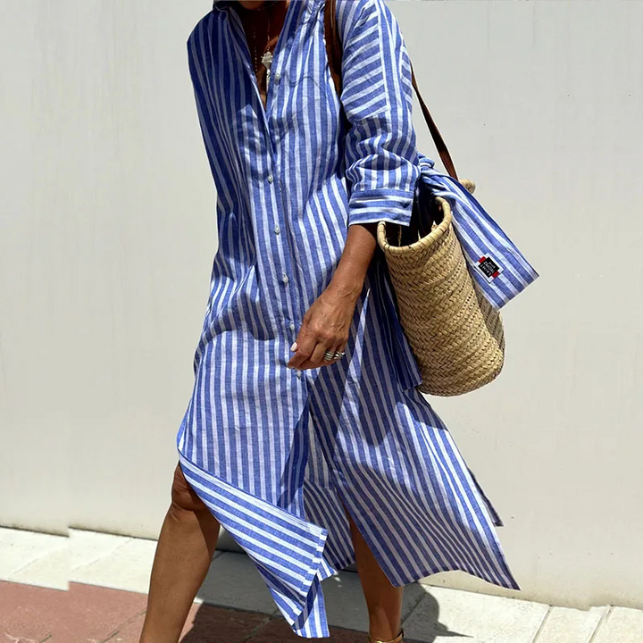 Amelino - Elegant Striped Shirt Dress